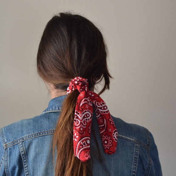 RED BANDANA BOW SCRUNCHIE! - Picture 2 of 5